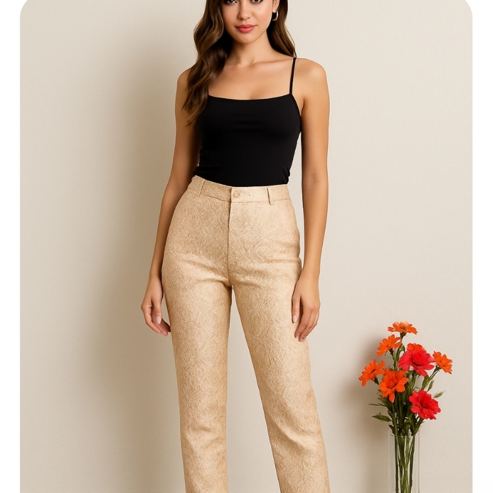 Shein | Pink Gold Floral Metallic Pants
